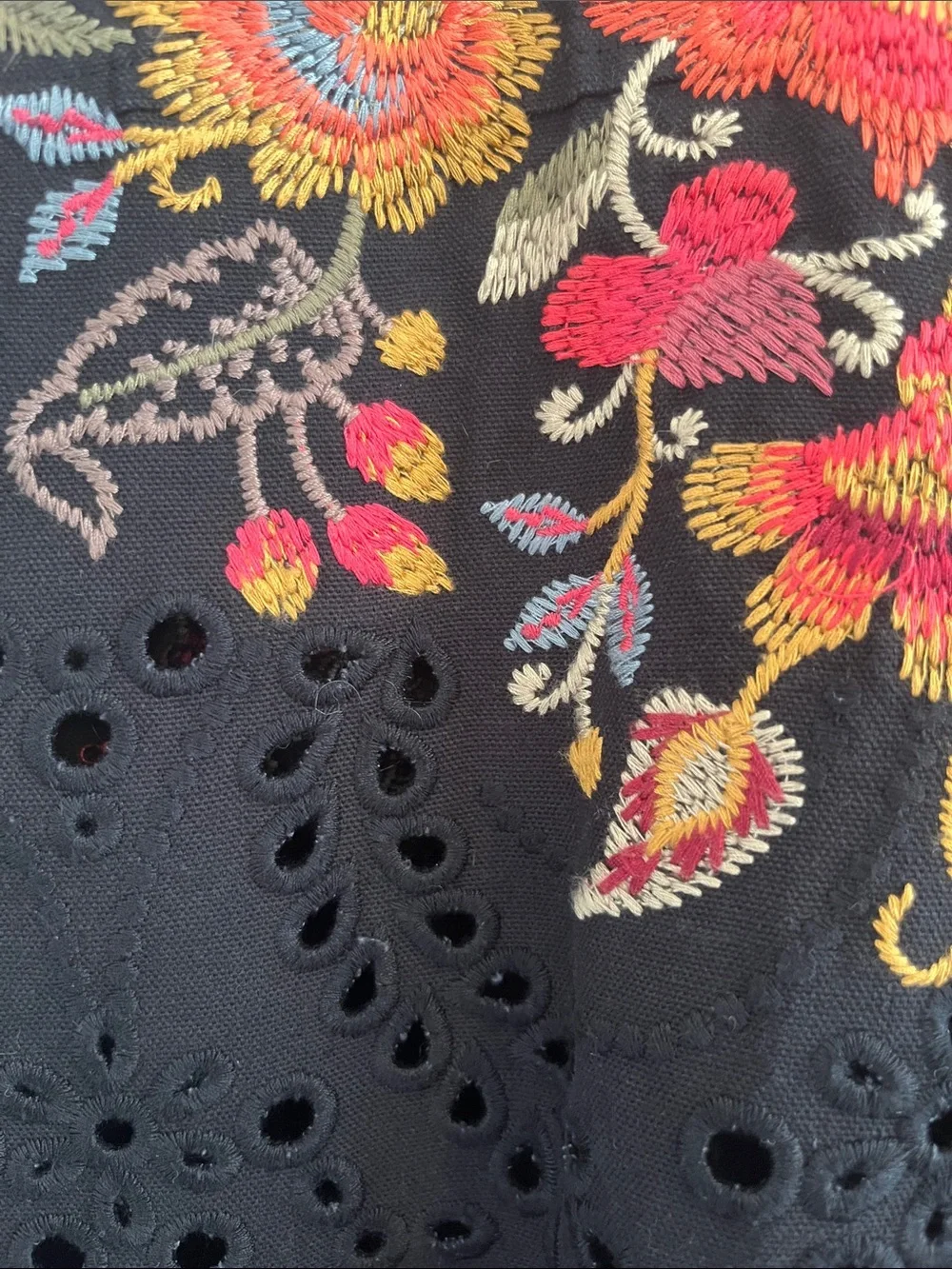 Johnny Was Black Utility Jacket with Orange & Pink Floral Embroidery